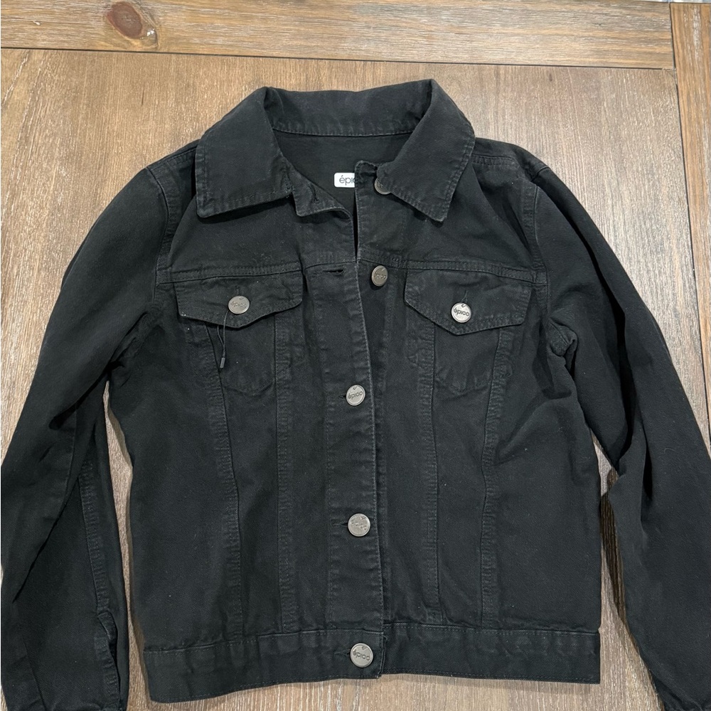 Black Denim Jean Jacket with Shirt Collar